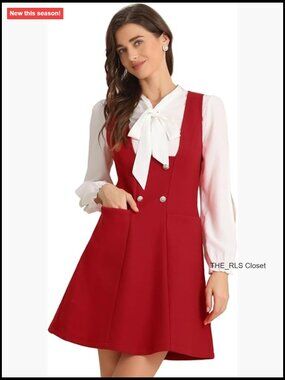 Polyester A-Line Pinafore Dress, V-Neck Sleeveless Casual Overalls